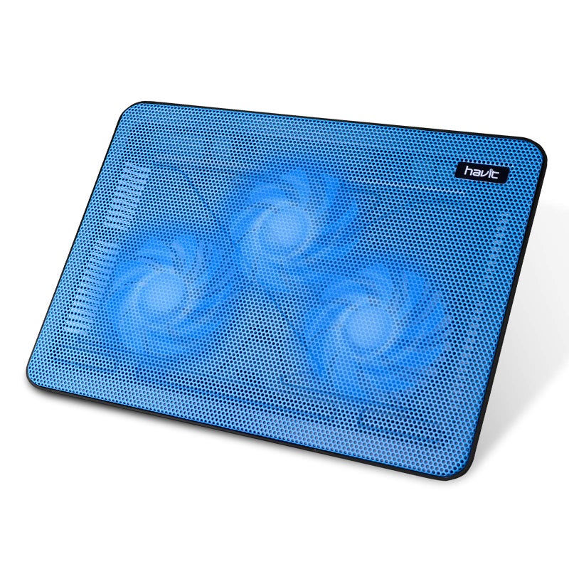 Havit HV-F2056 15.6-17 Inch Laptop Cooler Cooling Pad - Slim Portable USB Powered (3 Fans) (Blue) - Image 1