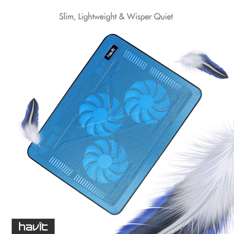 Havit HV-F2056 15.6-17 Inch Laptop Cooler Cooling Pad - Slim Portable USB Powered (3 Fans) (Blue) - Image 4