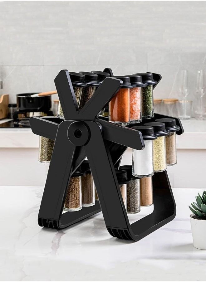 ELTRAZONE Spice Jar Set with 18 Refillable Jars and 360-Degree Rotating Spice Rack – Compact Rotating Kitchen Organizer for Spices, Herbs, Seasonings – Clear Bottles with Lids for Easy Access and Storage – Space-Saving Countertop Rack - Image 3