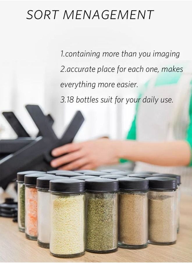 ELTRAZONE Spice Jar Set with 18 Refillable Jars and 360-Degree Rotating Spice Rack – Compact Rotating Kitchen Organizer for Spices, Herbs, Seasonings – Clear Bottles with Lids for Easy Access and Storage – Space-Saving Countertop Rack - Image 2