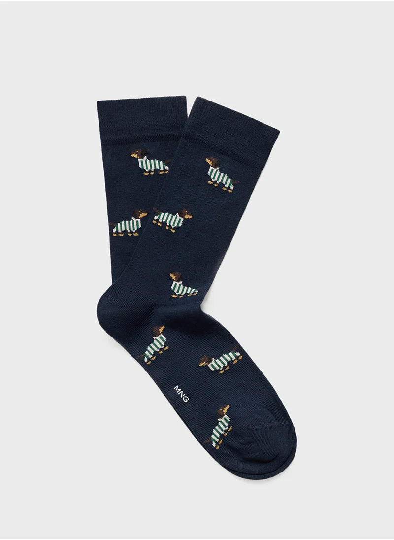 Mango Man Dog-Embroidered Cotton Socks