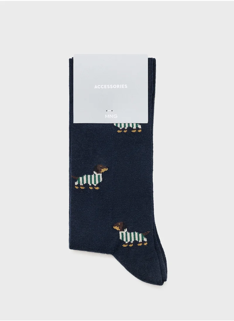 Mango Man Dog-Embroidered Cotton Socks