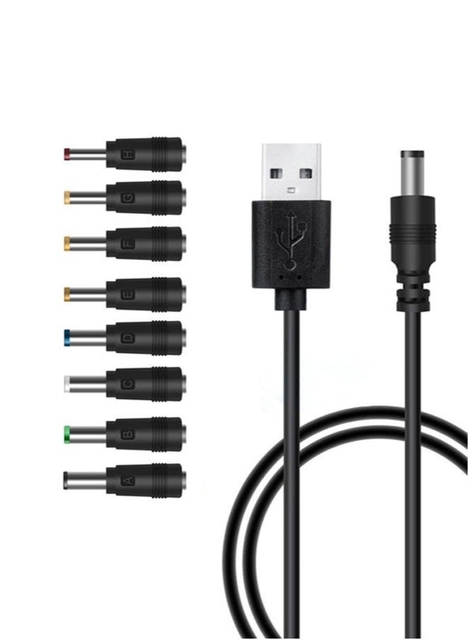 Universal 5V USB to DC 5V Power Cord 5.5 2.1 mm Plug Connector Tip Jack Charging Cable with 8 Connector Tips  - Image 1