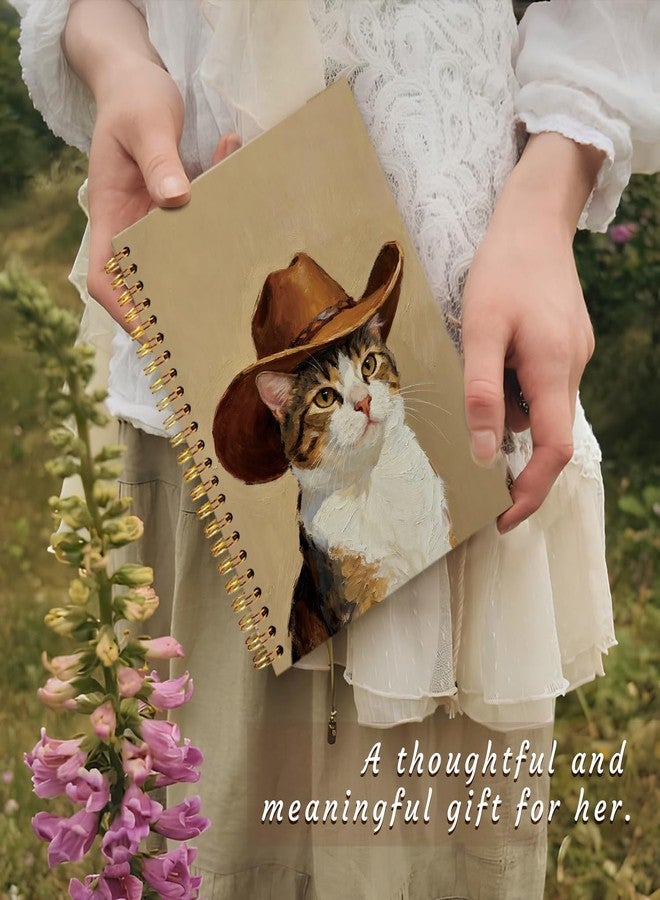 SJDFCSA Funny Cat Notebook Journal Gifts for Women Men, Western Gifts for Women, Cute Notebooks for Women Girls Coworkers Cat Lovers, Western Cowboy School Office Supplies 5.5x8.4 Inch - Image 5