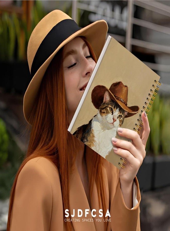 SJDFCSA Funny Cat Notebook Journal Gifts for Women Men, Western Gifts for Women, Cute Notebooks for Women Girls Coworkers Cat Lovers, Western Cowboy School Office Supplies 5.5x8.4 Inch - Image 3