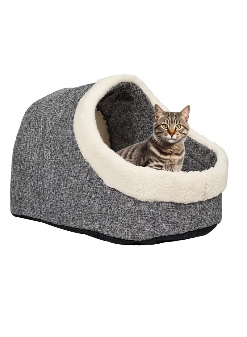 NNC PETS Cozy cat bed, Semi-enclosed Polypropylene pet bed with Removable washable soft lamb wool cushion and Anti-slip bottom, Warm & Cozy cat shelter for indoor cats 35 cm (Grey) - Image 1