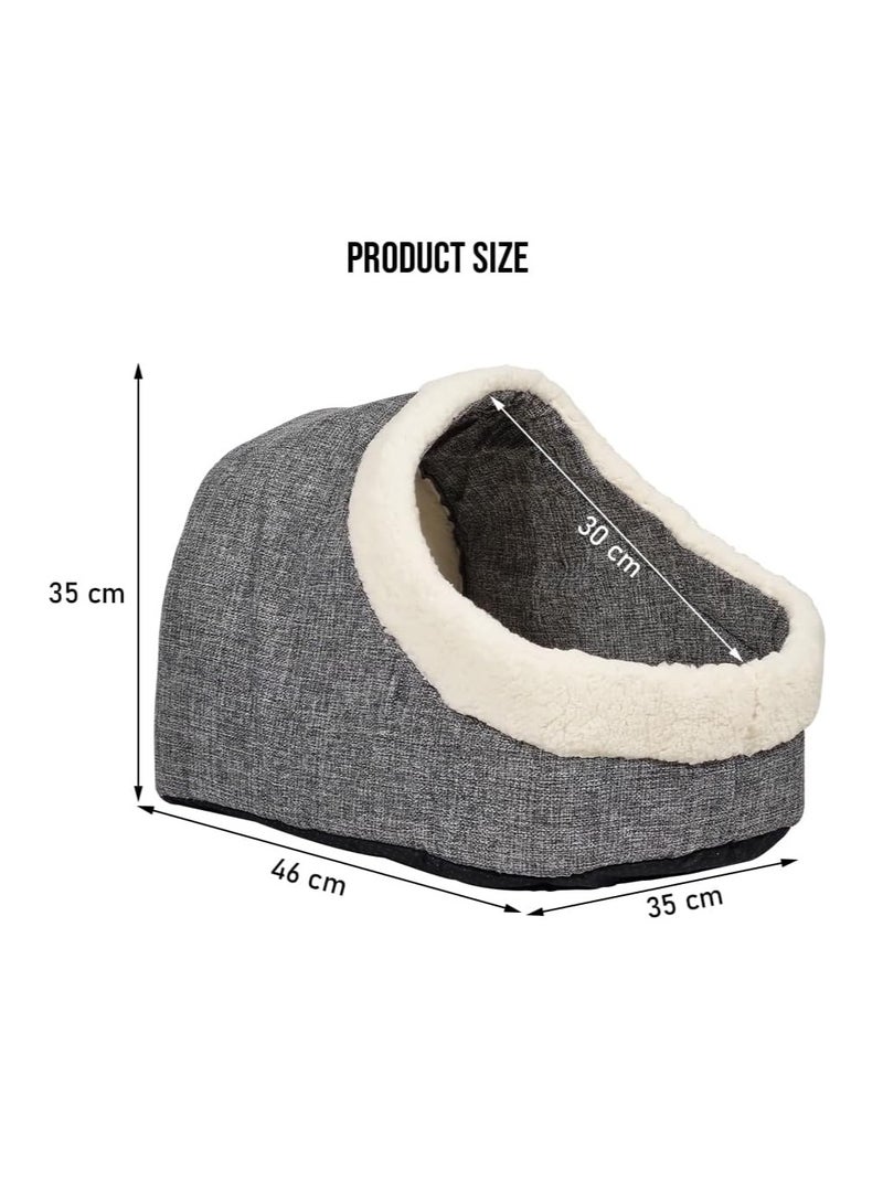 NNC PETS Cozy cat bed, Semi-enclosed Polypropylene pet bed with Removable washable soft lamb wool cushion and Anti-slip bottom, Warm & Cozy cat shelter for indoor cats 35 cm (Grey) - Image 2
