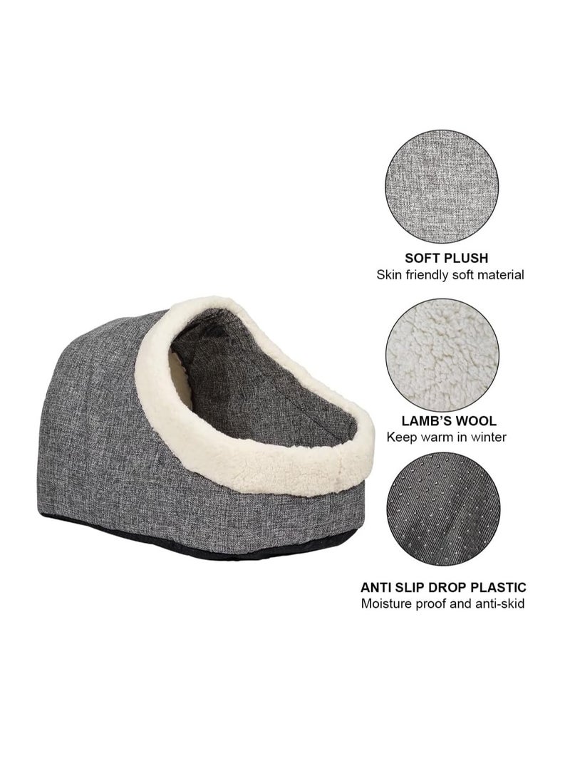 NNC PETS Cozy cat bed, Semi-enclosed Polypropylene pet bed with Removable washable soft lamb wool cushion and Anti-slip bottom, Warm & Cozy cat shelter for indoor cats 35 cm (Grey) - Image 3