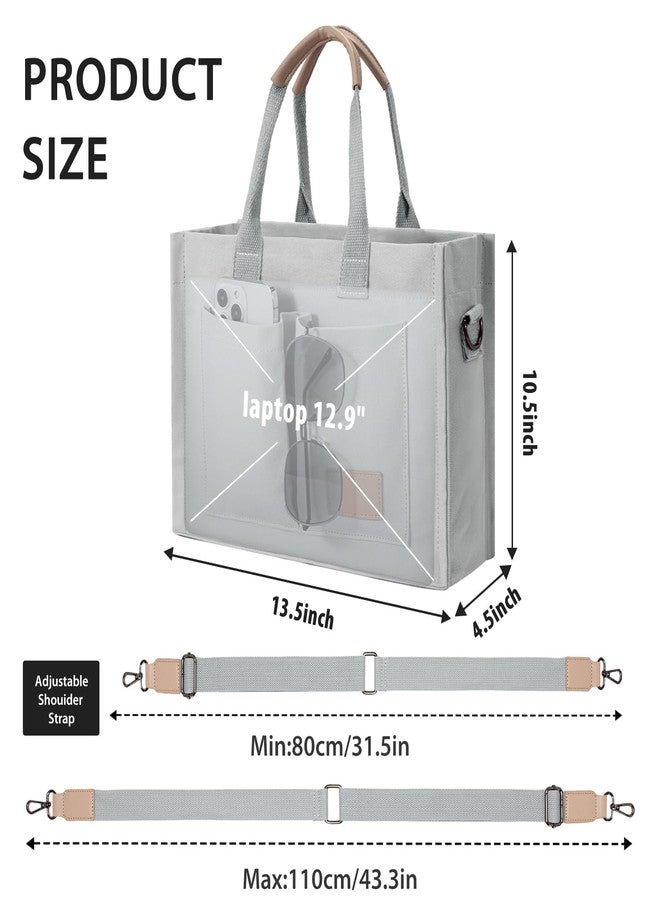 GASSDA Tote Bags for Women Canvas Tote Purse Crossbody with Pockets Top Handle Shoulder Satchel Bag for Women, Light Gray, 13.5 x 4.5 x 10.5 inches - Image 3