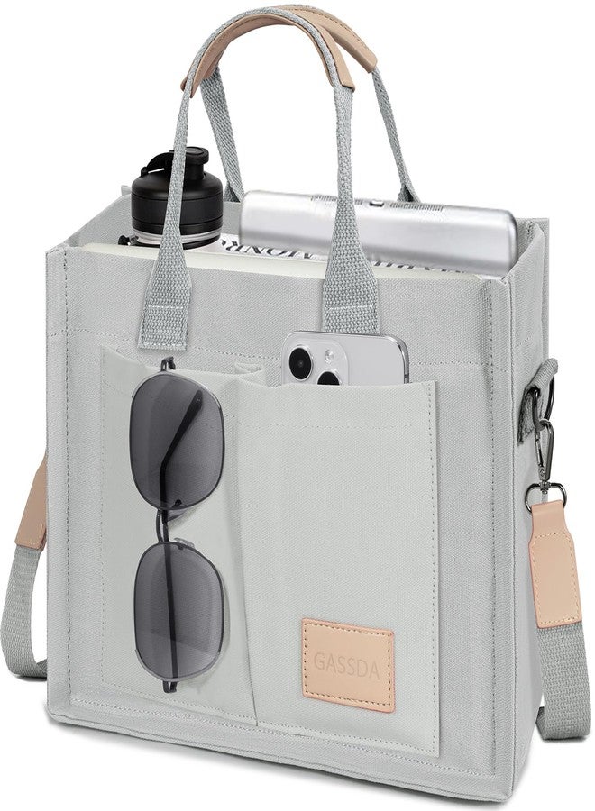 GASSDA Tote Bags for Women Canvas Tote Purse Crossbody with Pockets Top Handle Shoulder Satchel Bag for Women, Light Gray, 13.5 x 4.5 x 10.5 inches - Image 1