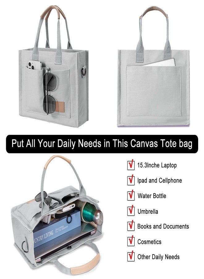 GASSDA Tote Bags for Women Canvas Tote Purse Crossbody with Pockets Top Handle Shoulder Satchel Bag for Women, Light Gray, 13.5 x 4.5 x 10.5 inches - Image 4