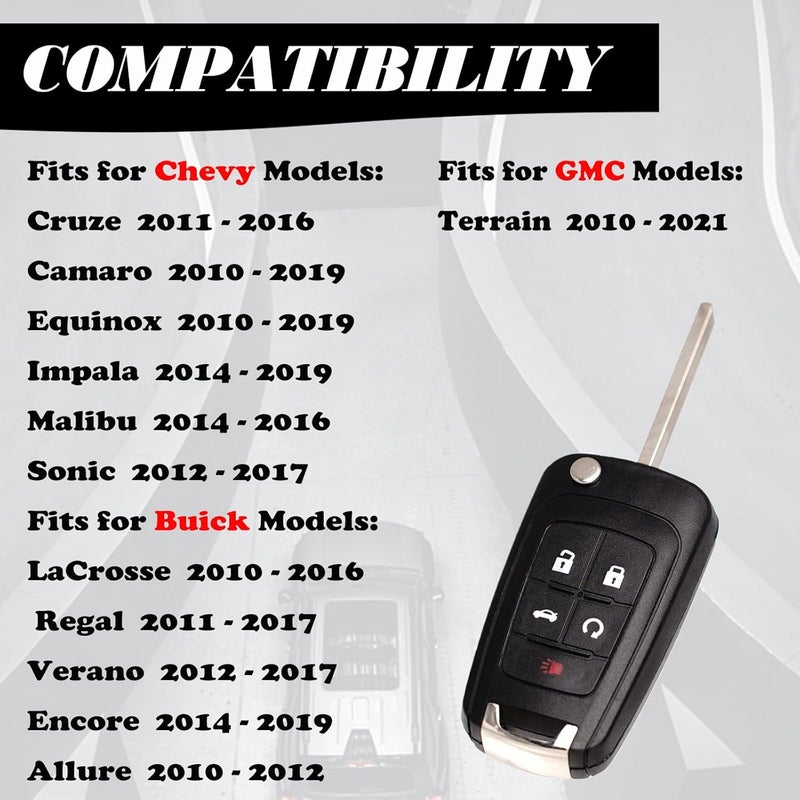 MechanMagic Remote Flip Key Fob Replacement Fits for Chevy Cruze Equinox Camaro Malibu Sonic Impala Buick LaCrosse Regal Verano Encore Allure GMC Terrain 2010-2021 Keyless Entry Remote Control OHT01060512 Set 1 - Image 3