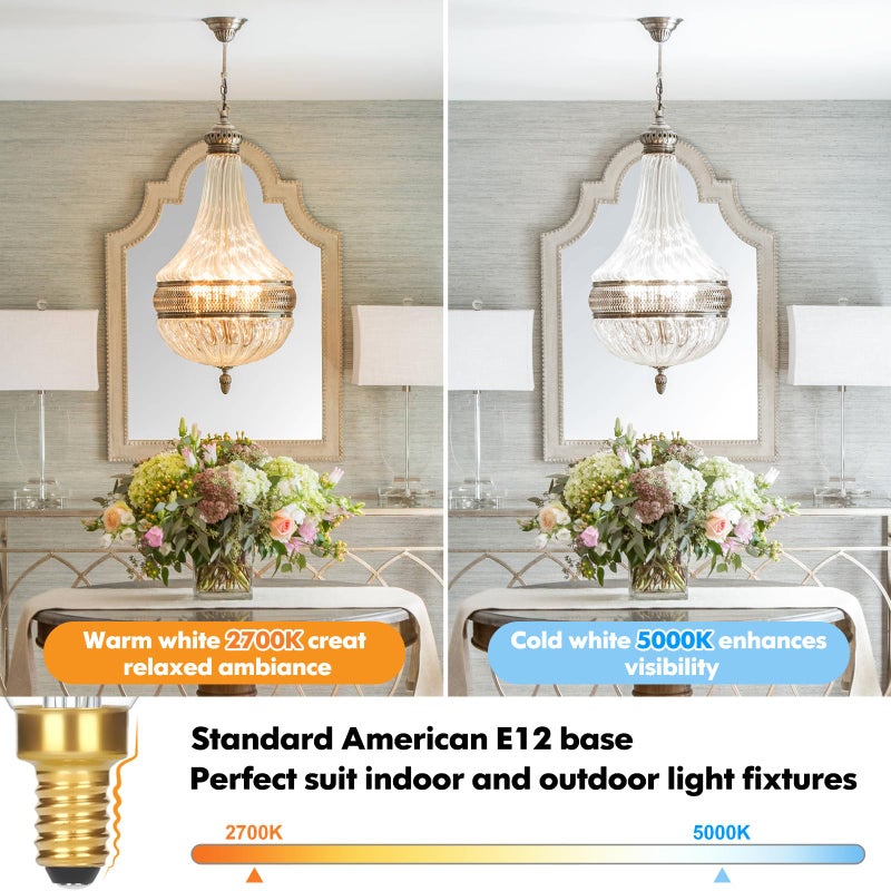 GoBright E12 Candelabra LED Light Bulbs, Dimmable 40 Watt Equivalent 5000K Bright Daylight White Candle Bulbs, 4W 460 LM Decorative CA10 Filament Chandelier Lamp Base for Bedroom Living Room Office, 12-Pack - Image 4
