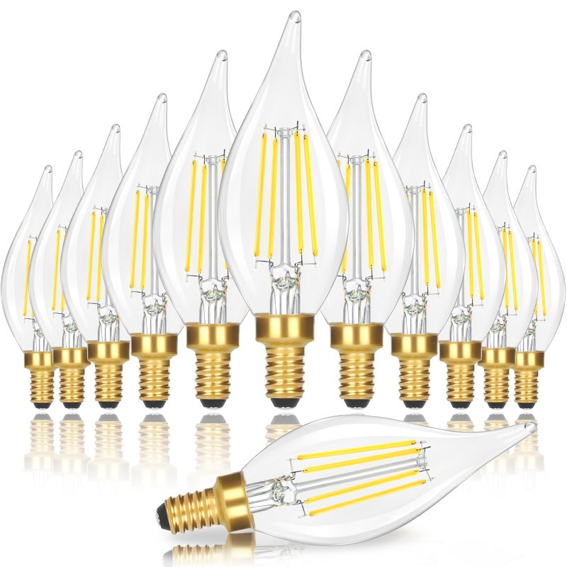 GoBright E12 Candelabra LED Light Bulbs, Dimmable 40 Watt Equivalent 5000K Bright Daylight White Candle Bulbs, 4W 460 LM Decorative CA10 Filament Chandelier Lamp Base for Bedroom Living Room Office, 12-Pack - Image 1