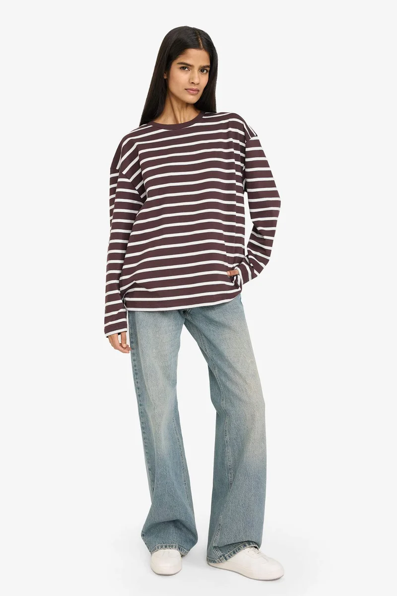 DeFacto 100% Cotton Loose Fit Striped Sweatshirt