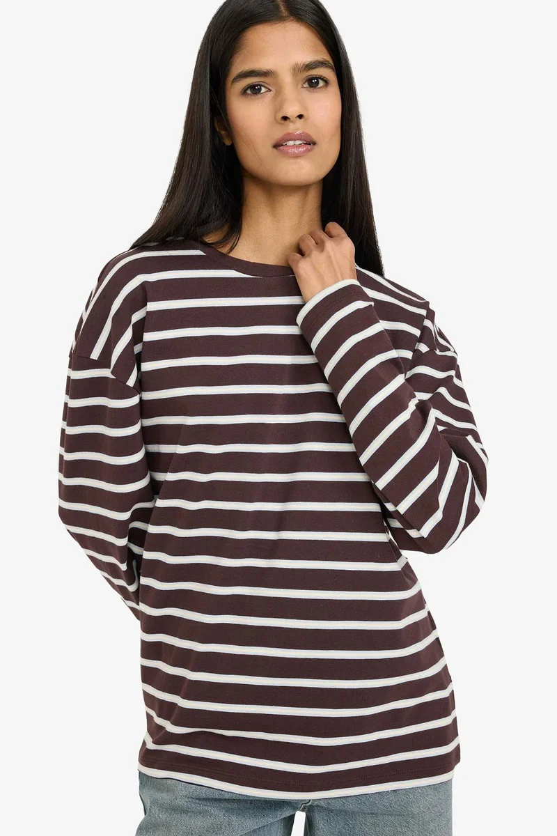 DeFacto 100% Cotton Loose Fit Striped Sweatshirt