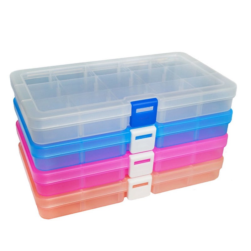 DUOFIRE Plastic Organizer Container Storage Box Adjustable Divider Removable Grid Compartment for Jewelry Beads Earring Container Tool Fishing Hook Small Accessories (15 grids, 4 Colors) - Image 1