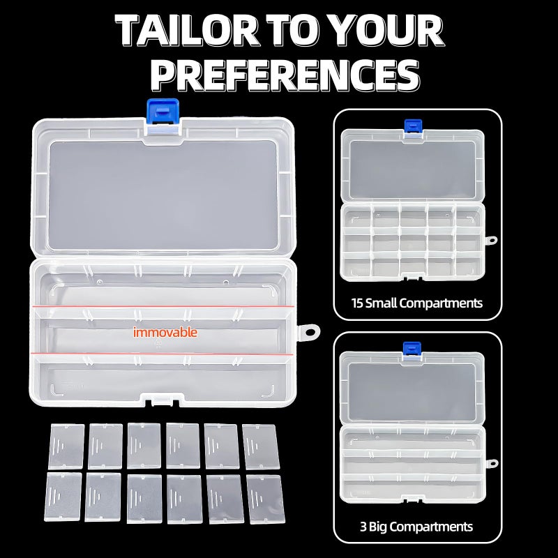 DUOFIRE Plastic Organizer Container Storage Box Adjustable Divider Removable Grid Compartment for Jewelry Beads Earring Container Tool Fishing Hook Small Accessories (15 grids, 4 Colors) - Image 3