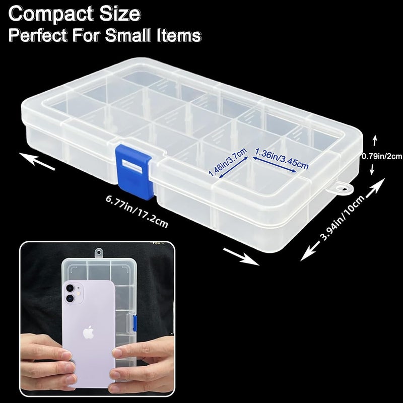 DUOFIRE Plastic Organizer Container Storage Box Adjustable Divider Removable Grid Compartment for Jewelry Beads Earring Container Tool Fishing Hook Small Accessories (15 grids, 4 Colors) - Image 2