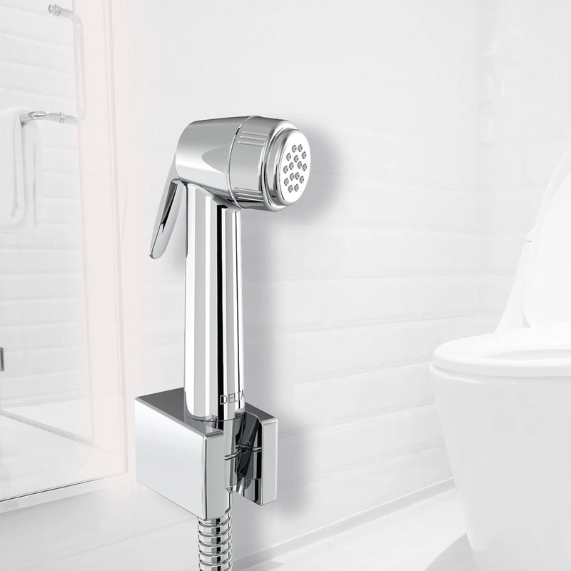 Delta Faucet 22900-I ABS Health Faucet with SS-304 Grade 1.25 Meter Flexible Hose Pipe & Wall Hook, Contemporary Premium Hygiene Spray/ Jet Spray/ Health Faucet Gun in Polished Chrome - Image 1