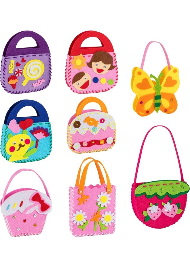 8 Set Sewing Handbag Kit, Sew Your Own Purses and Handbags, Felt Sewing Kit with Stickers DIY Sewing Felt Craft for Girls - Image 1