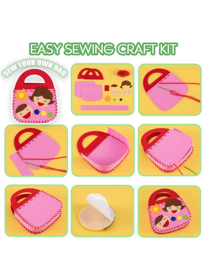 8 Set Sewing Handbag Kit, Sew Your Own Purses and Handbags, Felt Sewing Kit with Stickers DIY Sewing Felt Craft for Girls - Image 4
