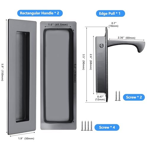 Dontay Sliding Pocket Door Handles 304 Stainless Steel Non Locking Pocket Door Hardware Recessed Flush Finger Pulls Heavy Duty Edge Pull 1 Set Graphite 6 Inch - Image 3