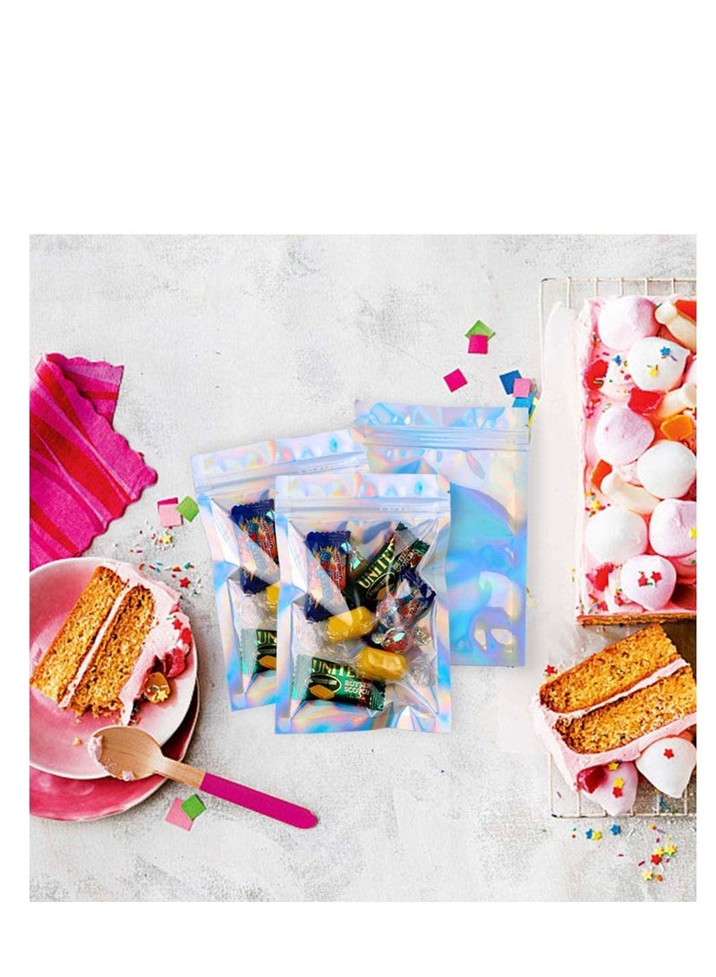 KASTWAVE 100 Packs Resealable Smell Proof Bags Mylar Ziplock Bags Aluminum Foil Pouch Bag Holographic Flat Foil Bags for Favor Food Storage Gift Package Supplies - Image 2