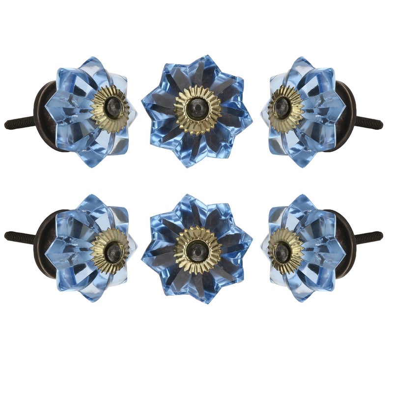 Perilla Home Set of 6 Crystal Knobs Decorative Glass Knobs for Home Kitchen Cabinet Hardware Cupboard Door Dresser Wardrobe and Drawer Pulls (Stone Blue) - Image 1
