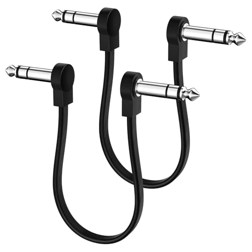 Heams 2 Pack Premium 12 Inch Stereo TRS Flat Patch Cables, Low Profile to Save More Space 1/4” TRS Flat Guitar Pedal Cables, Noise Free and Long-Lasting Right Angle Pedal Board Cables, Black - Image 1