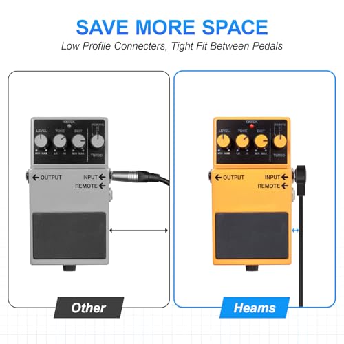 Heams 2 Pack Premium 12 Inch Stereo TRS Flat Patch Cables, Low Profile to Save More Space 1/4” TRS Flat Guitar Pedal Cables, Noise Free and Long-Lasting Right Angle Pedal Board Cables, Black - Image 4