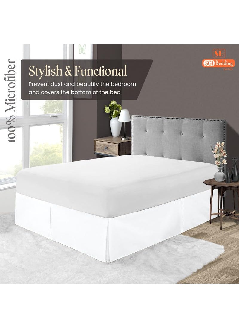 SGI bedding SGI 18 Inch Drop Bed Skirt Queen Size with Platform to Stay in Place Elegant Pleated Design with Split Corners Wrinkle Resistant Fabric for Modern and Stylish Look - White  - Image 2
