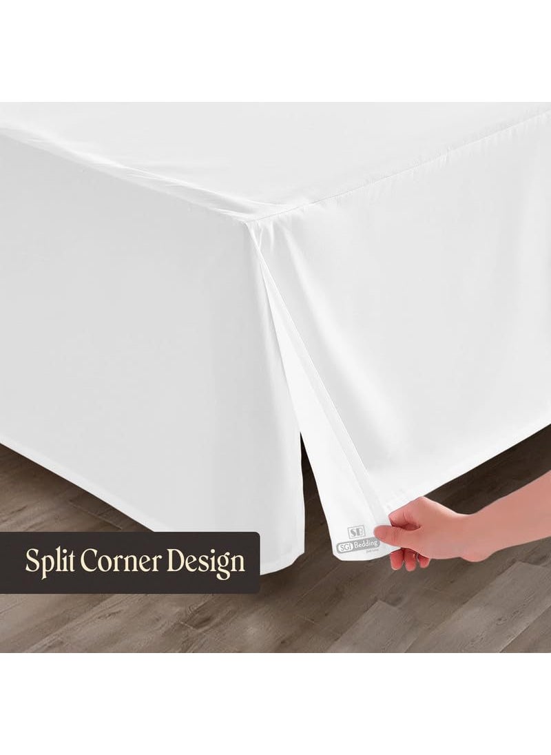 SGI bedding SGI 18 Inch Drop Bed Skirt Queen Size with Platform to Stay in Place Elegant Pleated Design with Split Corners Wrinkle Resistant Fabric for Modern and Stylish Look - White  - Image 5