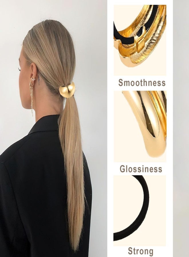RED-SHYN 4 Pcs Gold Metal Geometric Wrap Hair Ties Thick Elastic Ponytail Cuffs, Stylish Hair Accessories for Women - Image 3
