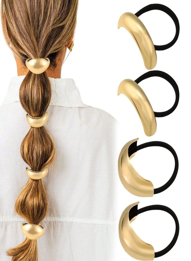 RED-SHYN 4 Pcs Gold Metal Geometric Wrap Hair Ties Thick Elastic Ponytail Cuffs, Stylish Hair Accessories for Women - Image 1