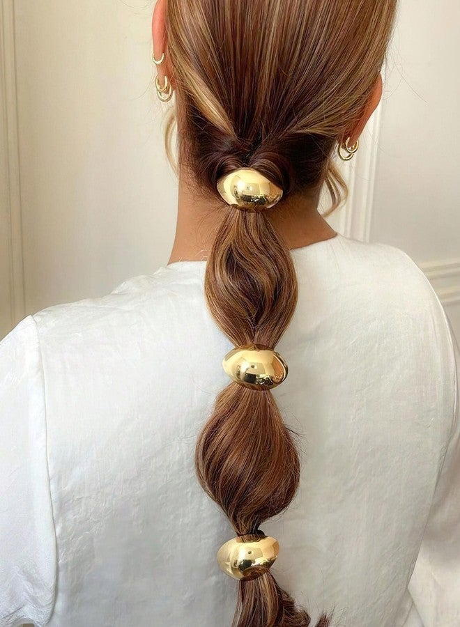 RED-SHYN 4 Pcs Gold Metal Geometric Wrap Hair Ties Thick Elastic Ponytail Cuffs, Stylish Hair Accessories for Women - Image 5
