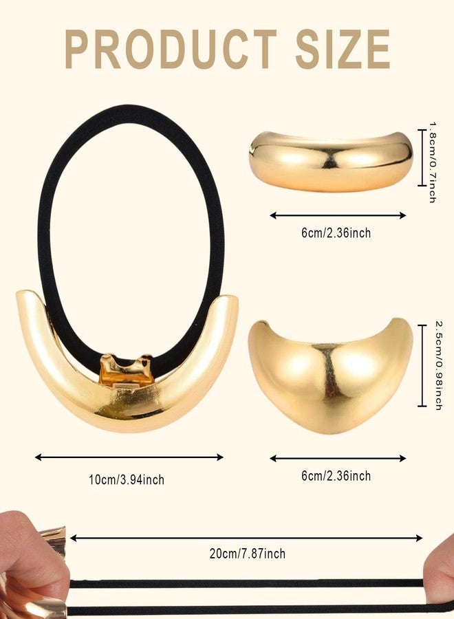 RED-SHYN 4 Pcs Gold Metal Geometric Wrap Hair Ties Thick Elastic Ponytail Cuffs, Stylish Hair Accessories for Women - Image 2