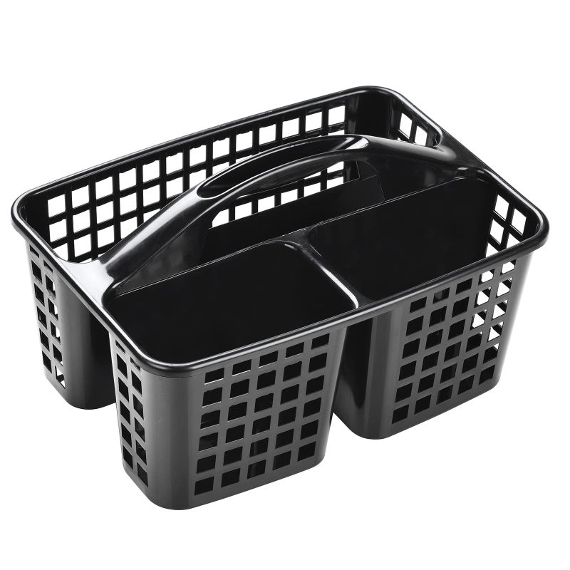 ALINK Plastic Shower Caddy Basket with Compartments  Portable Divided Cleaning Supply Storage Organizer with Handle for College Dorm Bathroom - Black