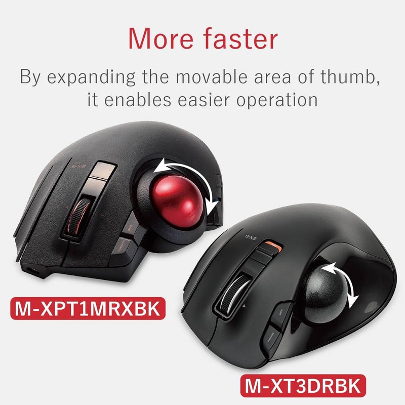 ELECOM EX-G Pro Trackball Mouse, Wired, Wireless, Bluetooth, Thumb Control, 8-Button Function, Ergonomic Design, Optical Gaming Sensor, Smooth Red Ball, Windows11, macOS (M-XPT1MRBK) - Image 5