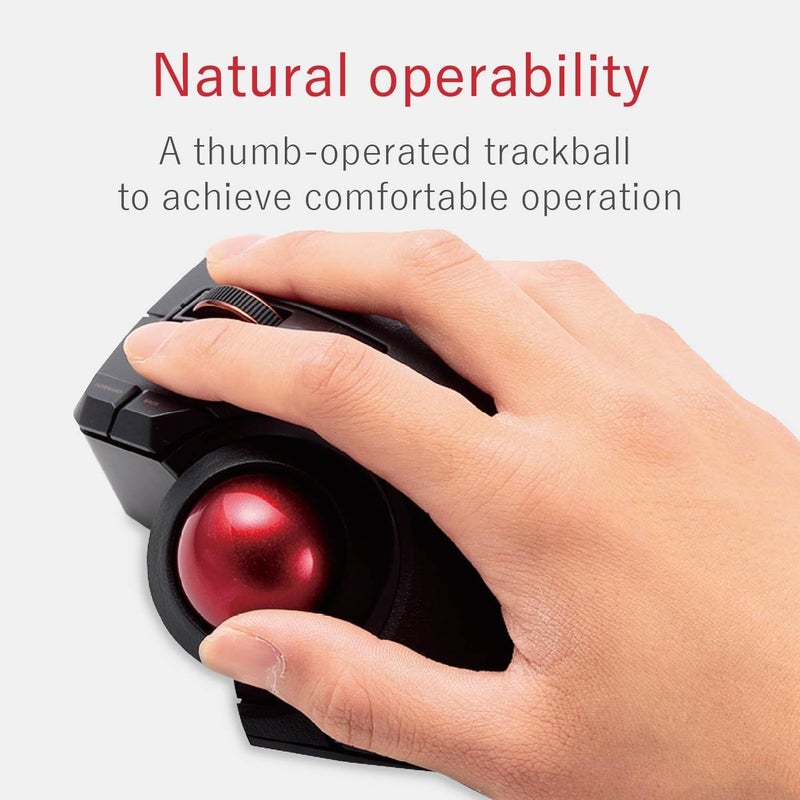 ELECOM EX-G Pro Trackball Mouse, Wired, Wireless, Bluetooth, Thumb Control, 8-Button Function, Ergonomic Design, Optical Gaming Sensor, Smooth Red Ball, Windows11, macOS (M-XPT1MRBK) - Image 2