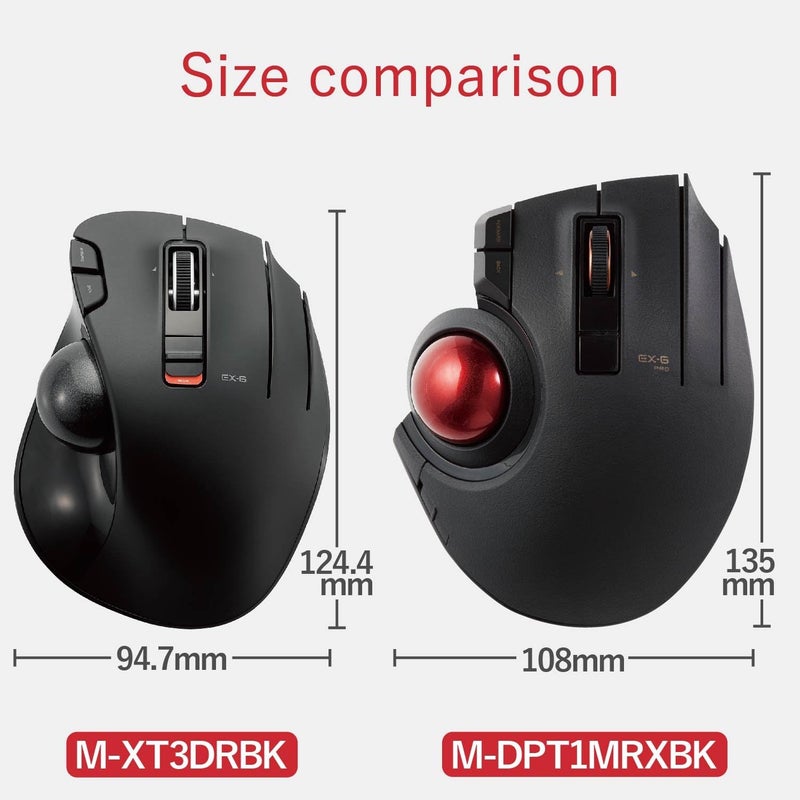 ELECOM EX-G Pro Trackball Mouse, Wired, Wireless, Bluetooth, Thumb Control, 8-Button Function, Ergonomic Design, Optical Gaming Sensor, Smooth Red Ball, Windows11, macOS (M-XPT1MRBK) - Image 4