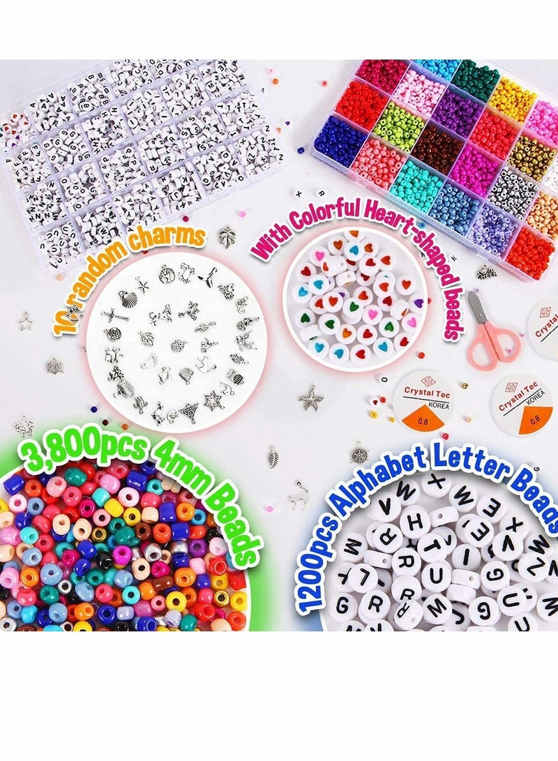 KASTWAVE Jewelry Making Kit Beads for Bracelets - Bead Craft Set, Glass Pony Seed Letter Alphabet DIY Art and Val entine Gift Her Women Wife Girlfriend Adult Kid Age 6 7 8 9 (4MM) - Image 3