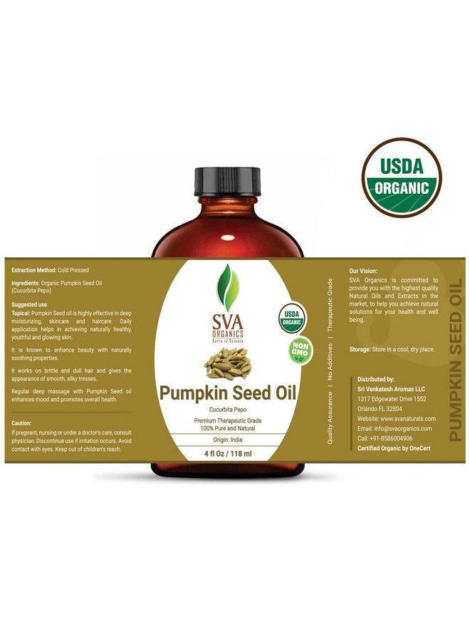 SVA Organics - زيت بذور اليقطين الناقل 4 أونصات عضوي USDA 100% نقي طبيعي معصور على البارد غير مكرر لدرجة العلاج للبشرة والشعر والجسم - Image 1