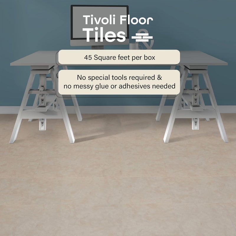 Achim Tivoli Self Adhesive Vinyl Floor Tiles, 45 Tiles - 12" x 12", Carrera Marble - Peel & Stick, DIY Flooring for Kitchen, Dining Room, Bedrooms, Basements & Bathrooms by Home Decor - Image 2
