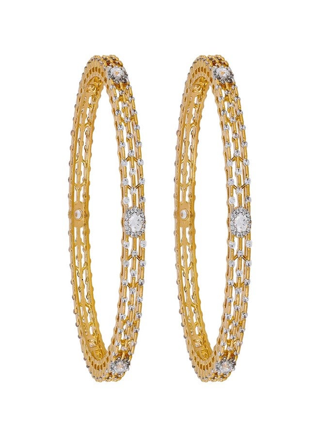 KUSHAL'S Fashion Jewellery White Rodium-Gold Polished Copper Zircon Bangles, Best for Bridesmaid & Special Occasion - 451811 - Image 1