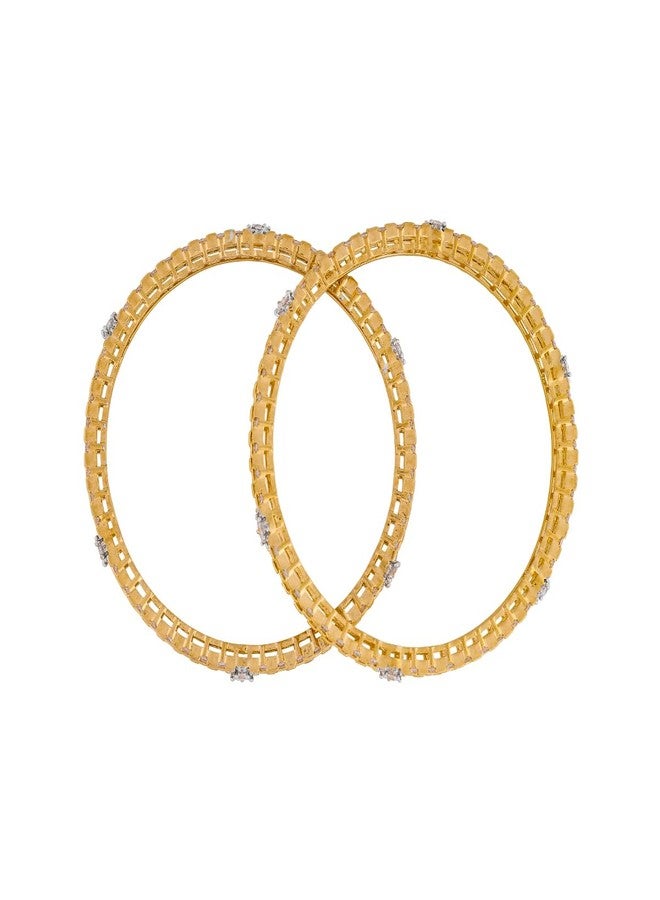 KUSHAL'S Fashion Jewellery White Rodium-Gold Polished Copper Zircon Bangles, Best for Bridesmaid & Special Occasion - 451811 - Image 3