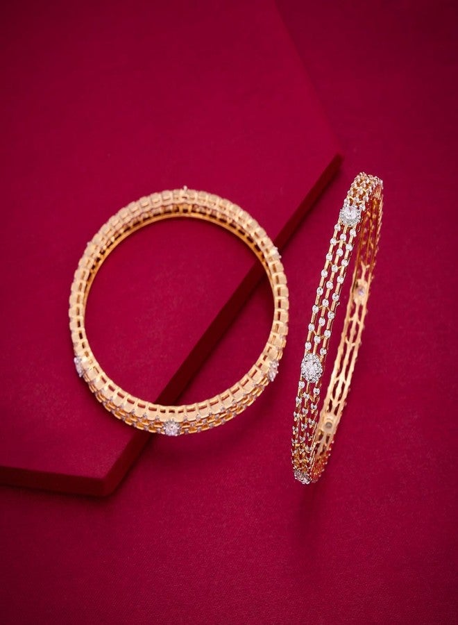 KUSHAL'S Fashion Jewellery White Rodium-Gold Polished Copper Zircon Bangles, Best for Bridesmaid & Special Occasion - 451811 - Image 2