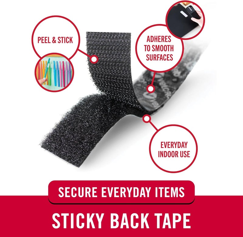 Velcro Brand Sticky Back Tape for Organization, 15' x 3/4", Black, (90081) - Image 2