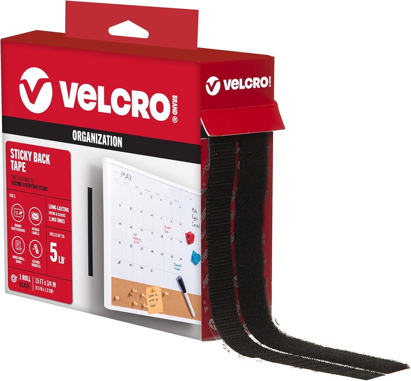 Velcro Brand Sticky Back Tape for Organization, 15' x 3/4", Black, (90081) - Image 1