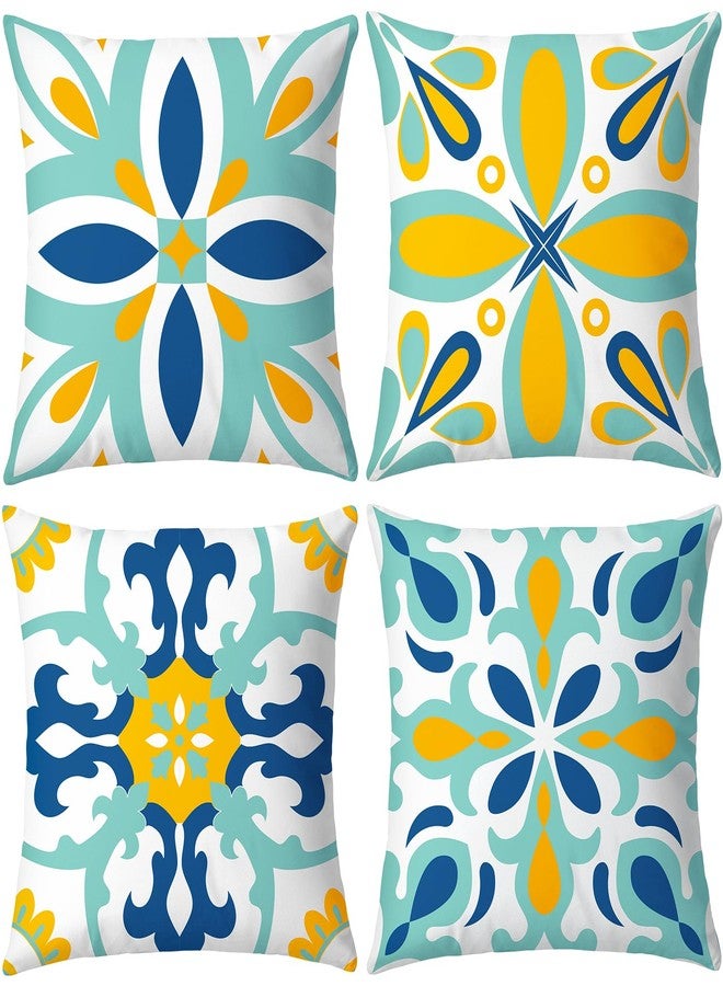 coclothy Outdoor Waterproof Throw Pillow Covers Set of 4 Floral Printed and Boho Farmhouse Outdoor Pillow Covers for Patio Funiture Garden - Image 1